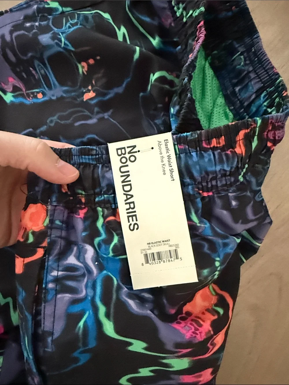 No Boundaries Black Neon Skull Print Swim Trunks